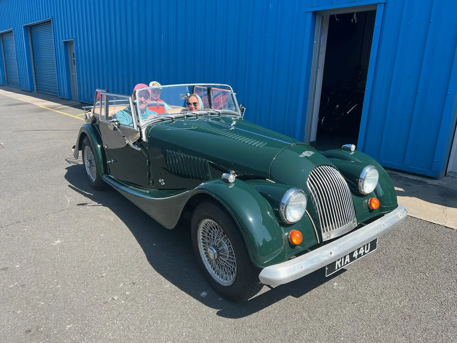 The Hine family in the British Racing Green 1980 Morgan 4/4