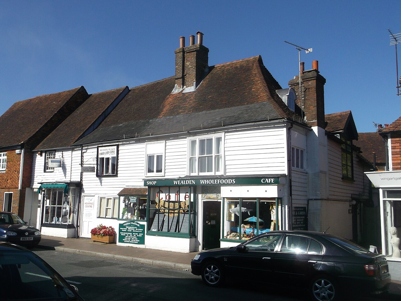 Historic buildings and shops on Wadhurst High Street, East Sussex.